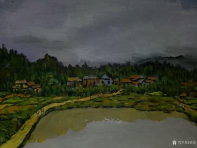 梁京日记-自然野逸：水粉画作品《村头风景》，梁京2018年作品，附绘制上色步骤图例，请指导【图4】