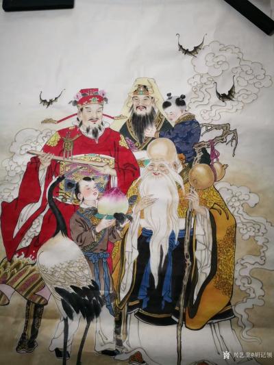 胡记领日记-国画工笔人物画《福禄寿三星》，财神节接财神喽，祝所有朋友生意兴隆，财源广进……恭【图2】
