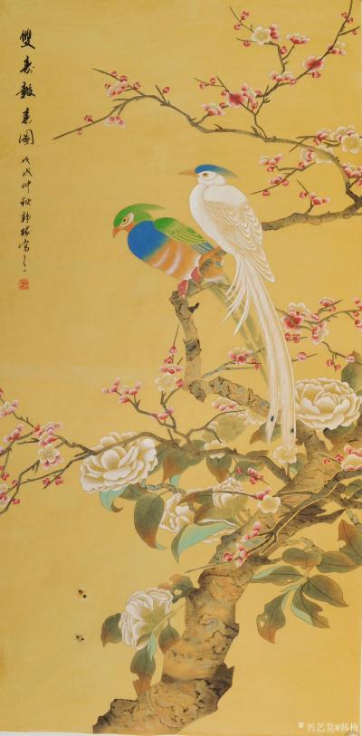 韩梅日记-国画彩墨山水画《千里江山》己完成；四尺整张工笔花鸟画《双寿报春图》已经完成，客户【图2】