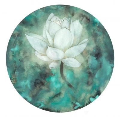 逸品莲堂-卢梦阳日记-吴文莉国画工笔莲花《明月》，《时光》，尺寸45×45cm纸本，2018年作品【图1】