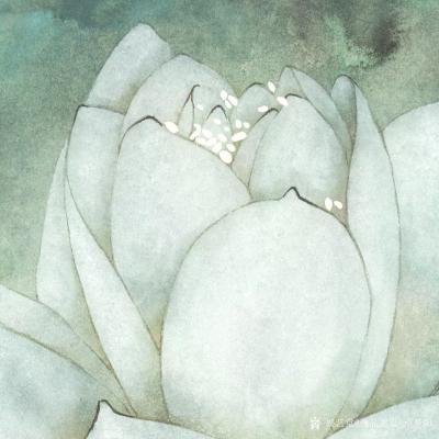 逸品莲堂-卢梦阳日记-吴文莉国画工笔莲花《明月》，《时光》，尺寸45×45cm纸本，2018年作品【图2】