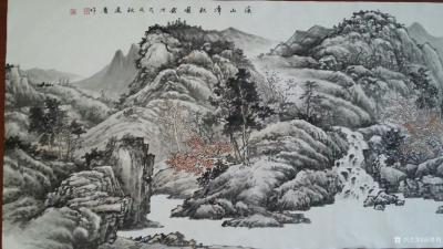 高勇利日记-国画山水画新作《溪山清秋图》，尺寸小六尺，180×68cm，软片未装裱。分享整图【图2】