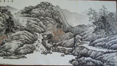 高勇利日记-国画山水画新作《溪山清秋图》，尺寸小六尺，180×68cm，软片未装裱。分享整图【图3】