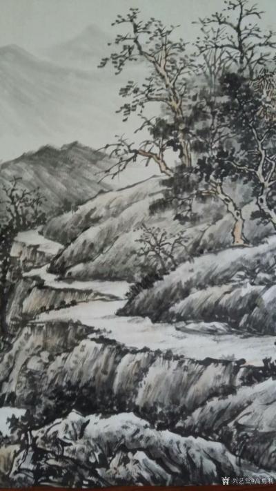 高勇利日记-国画山水画新作《溪山清秋图》，尺寸小六尺，180×68cm，软片未装裱。分享整图【图4】