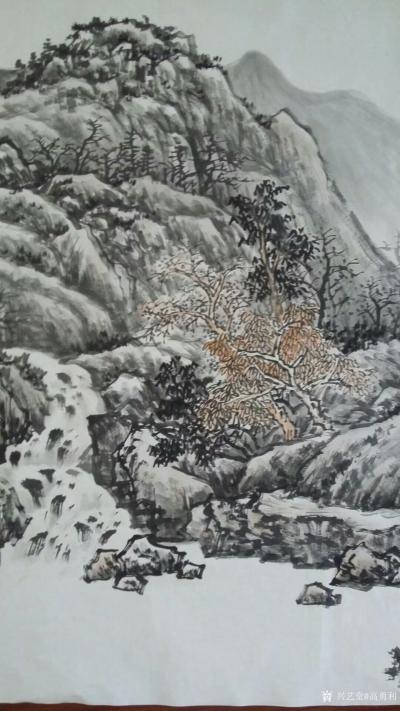 高勇利日记-国画山水画新作《溪山清秋图》，尺寸小六尺，180×68cm，软片未装裱。分享整图【图5】