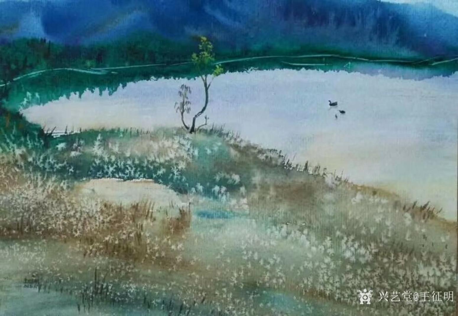 王征明油画作品《水意画北国之秋》