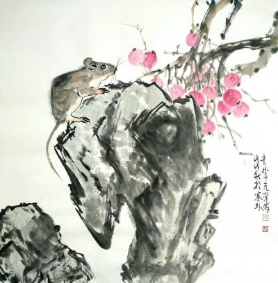 石梦松日记-石梦松原创国画十二生肖图《子鼠》，《丑牛》，《寅虎》，《卯兔》，《辰龙》，《巳蛇【图1】