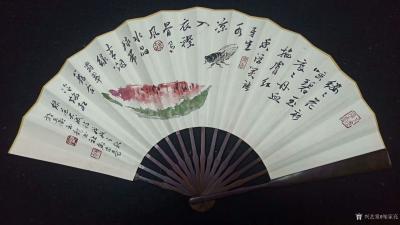 邹家亮日记-扇面国画写意花鸟书画作品5件：《清风》不种闲花池亭边不种闲花,池亭畔、几竿修竹。【图3】