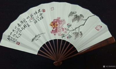 邹家亮日记-扇面国画写意花鸟书画作品5件：《清风》不种闲花池亭边不种闲花,池亭畔、几竿修竹。【图4】