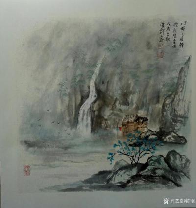 陈刚日记-国画山水画作品《山泉》，《河畔小屋静》，《洞庭新绿》，尺寸四尺斗方60x60cm【图2】