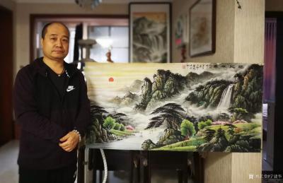 宁建华日记-国画彩墨山水画《秋山江入画》，尺寸四尺68x138cm；国画彩墨山水画《福地祥云【图4】