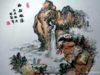 艺术家杨增超日记:奇石瓷画新作品《雨后观瀑》，奇石瓷画是天然奇石与瓷盘绘画巧妙【图1】