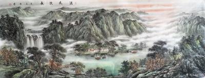 袁峰日记-国画山水画《旭日东升》系列作品一组，尺寸小八尺68x180cm，请欣赏【图2】