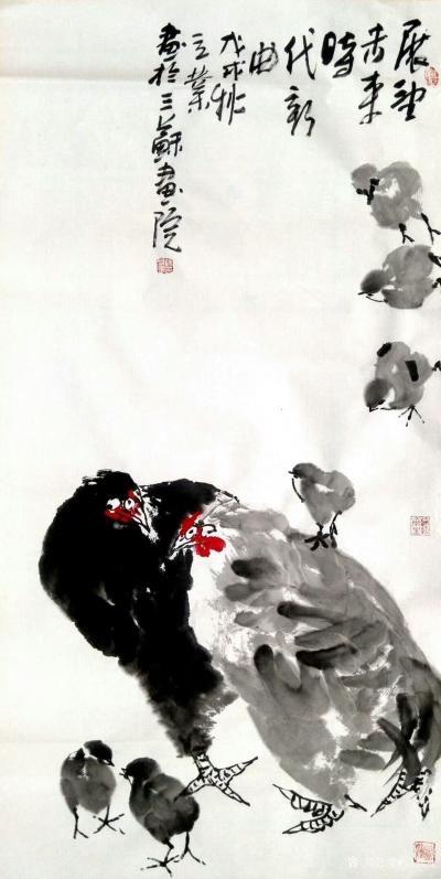 徐立业日记-国画花鸟画～鸡系列作品4幅《双勇出神》斗鸡，《展望未来时代新曲》，《闻道有先后，【图2】