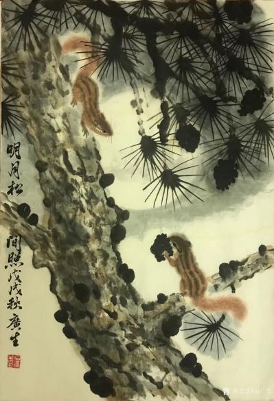 石广生日记-国画花鸟画《明月松间照》，这是昨晚半夜瞎折腾，为同乡会年历画一张《明月松间照》，【图3】