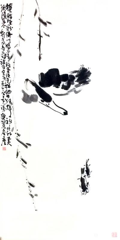 龚光万日记-国画写意花鸟画《 柳舞春池》，尺寸四尺整张138x68cm，第二幅写意花鸟画《 【图1】