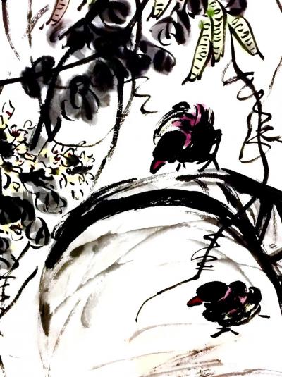 龚光万日记-国画花鸟画《扁豆花香》，画面诗意：“一庭春雨瓢儿菜，满架秋风扁豆花”，作品尺寸四【图2】