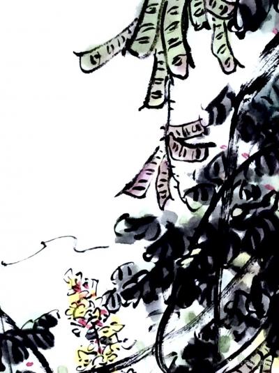 龚光万日记-国画花鸟画《扁豆花香》，画面诗意：“一庭春雨瓢儿菜，满架秋风扁豆花”，作品尺寸四【图6】