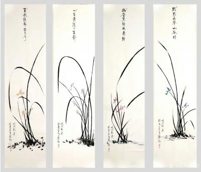 秦发艺日记-国画花鸟兰花四条屏，四尺对开38x138cm，大雅，雅到窒息…
兰花四条屏之一【图1】