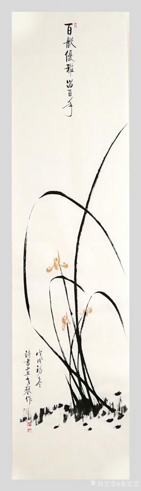 秦发艺日记-国画花鸟兰花四条屏，四尺对开38x138cm，大雅，雅到窒息…
兰花四条屏之一【图5】