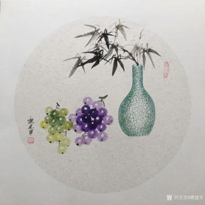 魏建军日记-国画花鸟画葡萄配《梅兰竹菊》，尺寸四尺斗方68x68cm，11月5日在河南画的一【图1】