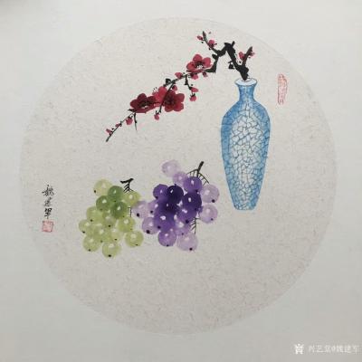 魏建军日记-国画花鸟画葡萄配《梅兰竹菊》，尺寸四尺斗方68x68cm，11月5日在河南画的一【图3】