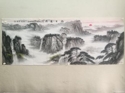 李崇山日记-国画小六尺，尺寸70/180，刚完成客户定作的泰山旭日东升图。【图1】
