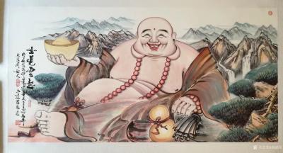 尚建国日记-国画人物画《坐观云起》，尺寸六尺98x 180cm；人物画《德高福自来》两幅不同【图1】