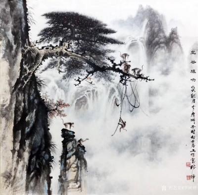 罗树辉日记-国画松树《空谷猿鸣》，尺寸六尺斗方98x98cm，戊戍秋月作于广州芳村松云居工作【图3】