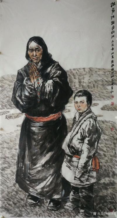 赵国毅日记-国画人物画作品《拉萨河祖母的河》，尺寸四尺竖幅68x138cm，戊戍年仲夏国毅挥【图1】