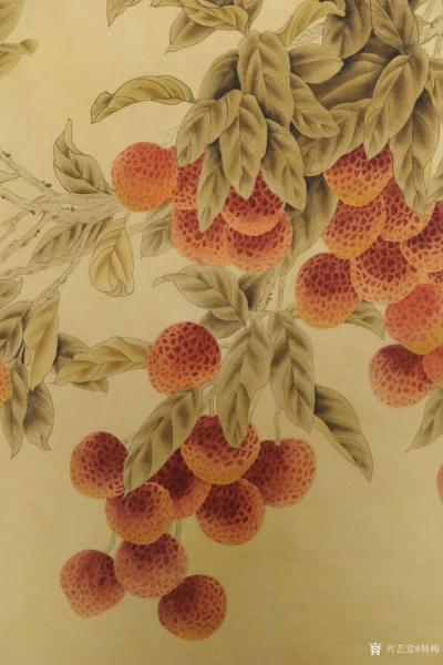 韩梅日记-国画花鸟工笔画新作《荔枝小鸟》，尺寸三尺55x100cm，附作品局部详情图片，请【图2】