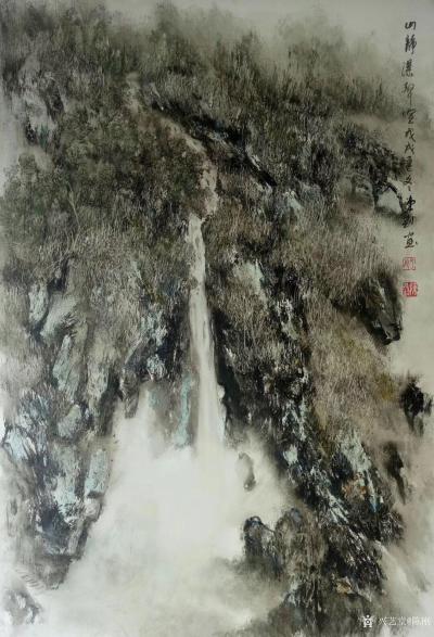 陈刚日记-国画山水画《山静瀑声喧》，《黄山雨雾》，尺寸55x100cm，戊戍年冬月新作。感【图1】