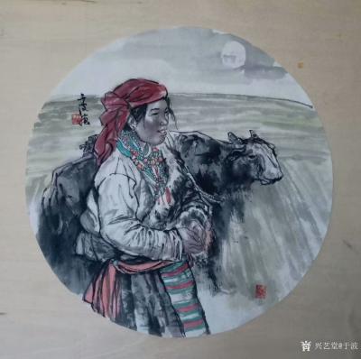 于波日记-国画人物画新作两幅《高原之夜》《待晓》，尺寸四尺斗方68x68cm，第一幅人物画【图2】