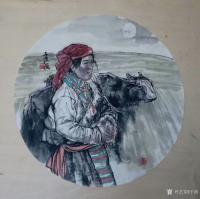 艺术家于波日记:国画人物画新作两幅《高原之夜》《待晓》，尺寸四尺斗方68x6【图1】