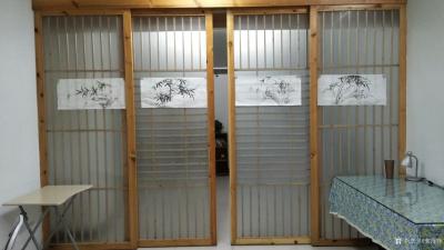 郭雨铮日记-国画花鸟水墨竹子《清风高节》四幅，尺寸33x66cm，随笔练习作品，完稿后贴门上【图1】