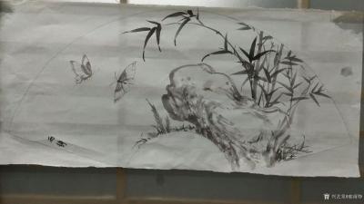 郭雨铮日记-国画花鸟水墨竹子《清风高节》四幅，尺寸33x66cm，随笔练习作品，完稿后贴门上【图3】