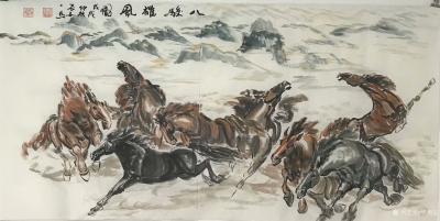 邵西安日记-国画动物画骏马系列《江山八骏》《八骏雄风图》，尺寸四尺整张68x138cm，戊戍【图3】