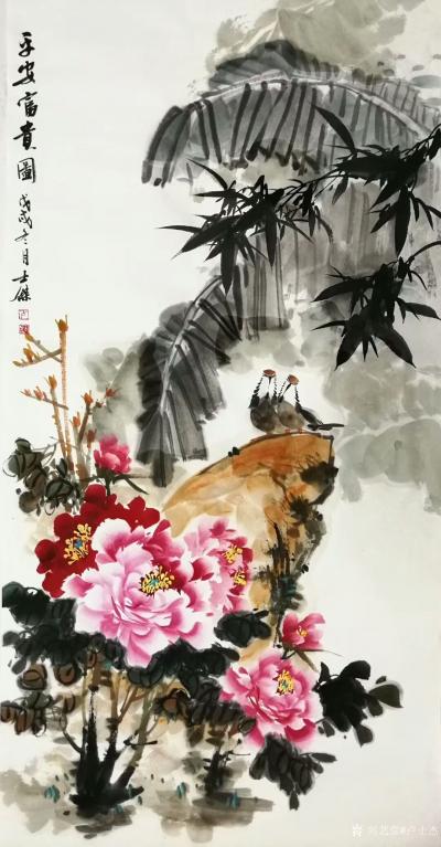 卢士杰日记-国画花鸟画牡丹系列《富贵宝地》，尺寸四尺竖幅整张68x138cm，客户定制作品“【图2】
