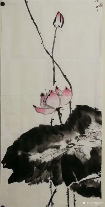 秦发艺收藏-【一幅画的重生】图①是原画，题字是《爱莲说》全文，后发现有两个字遗漏了，且无法补【图4】