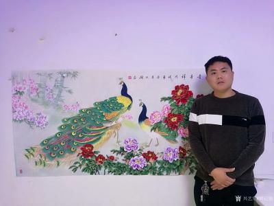 胡记领日记-国画花鸟工笔画牡丹系列《花开富贵》，尺寸六尺横幅180x96cm，另附近作国画花【图5】