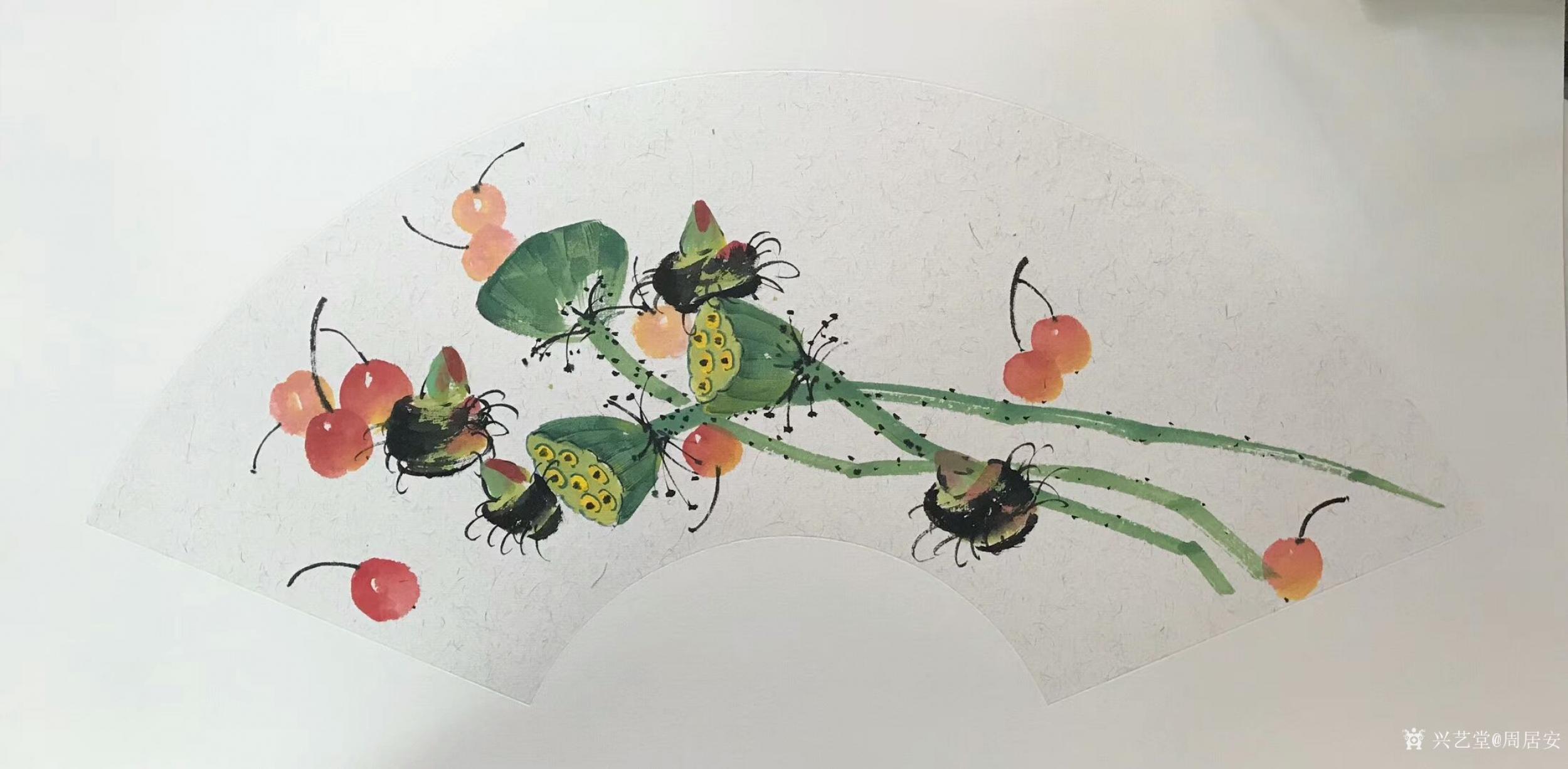 周居安日志-国画静物写生系列作品《荷花金鱼》《白菜西红柿》《莲蓬