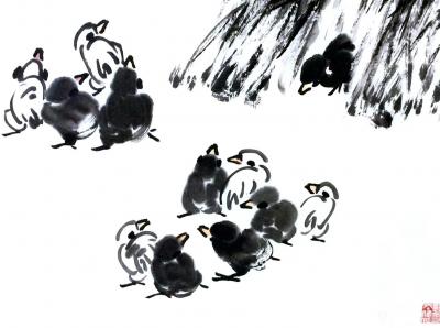 龚光万日记-国画写意花鸟画近作。保母岁月一一 难！很久末提笔了，难得揮毫。写儿时记忆一帧，好【图3】