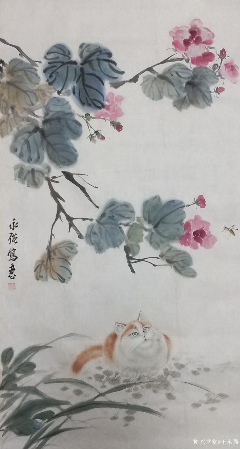 于永强国画作品《猫戏图》