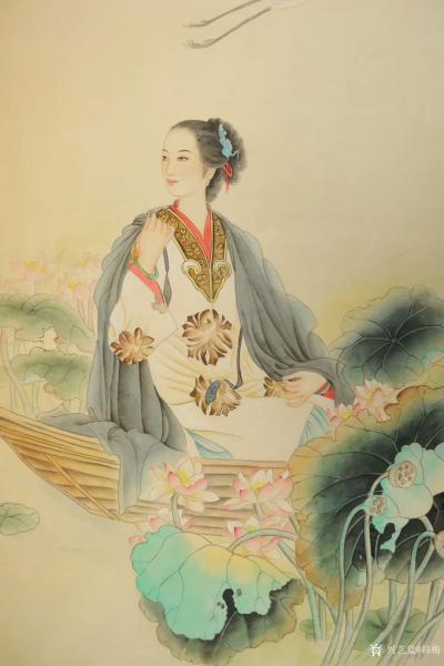 韩梅日记-国画人物工笔画《才女李清照》，尺寸四尺竖幅68x138cm。说起李清照，人们都会【图3】