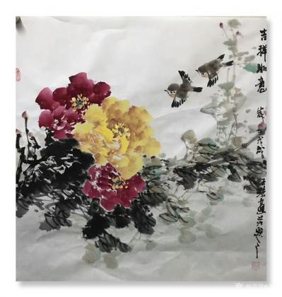 汪琼日记-国画牡丹系列作品《惠风和畅》《吉祥如意》《富贵吉祥》，尺寸四尺斗方68x68cm【图2】