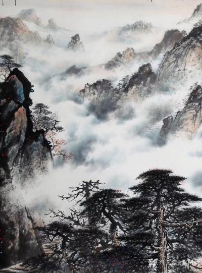 罗树辉日记-国画山水画《黄山玉屏峰》，尺寸八尺整张横幅240x130cm ，作于戊戌秋月。
【图1】