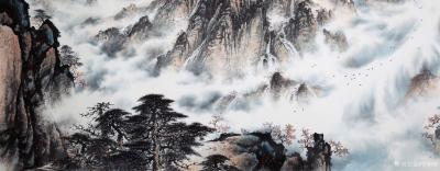 罗树辉日记-国画山水画《黄山玉屏峰》，尺寸八尺整张横幅240x130cm ，作于戊戌秋月。
【图3】