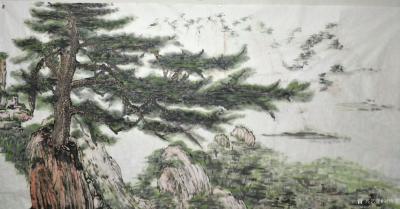 刘协文日记-国画山水画迎客松系列作品《劲松》，作品尺寸八尺整张340x130cm，迎客松寓意【图1】