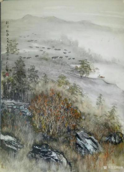 陈刚日记-陈刚油彩山水画新作四幅《秋日牧歌》油彩山水画《晚秋》《双鹰流泉图》《觉人间，万事【图2】