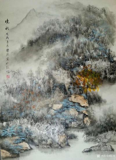 陈刚日记-陈刚油彩山水画新作四幅《秋日牧歌》油彩山水画《晚秋》《双鹰流泉图》《觉人间，万事【图3】